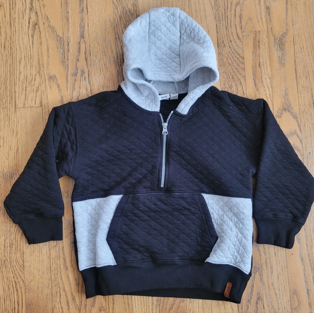 Deux Par Deux Quilted Half Zip Black and Gray Hoodie, Size 8